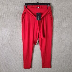 Fashion Nova Booked And Busy Pants Womens S Red‎ Skinny Printed Flare Belted NEW